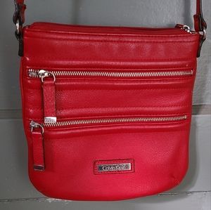 Calvin Klein Double Zip Front Crossbody Lipstick Red Leather